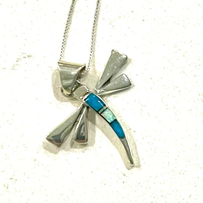 Native American Navajo Sterling Silver Turquoise Inlay Butterfly Necklace Signed 89$
